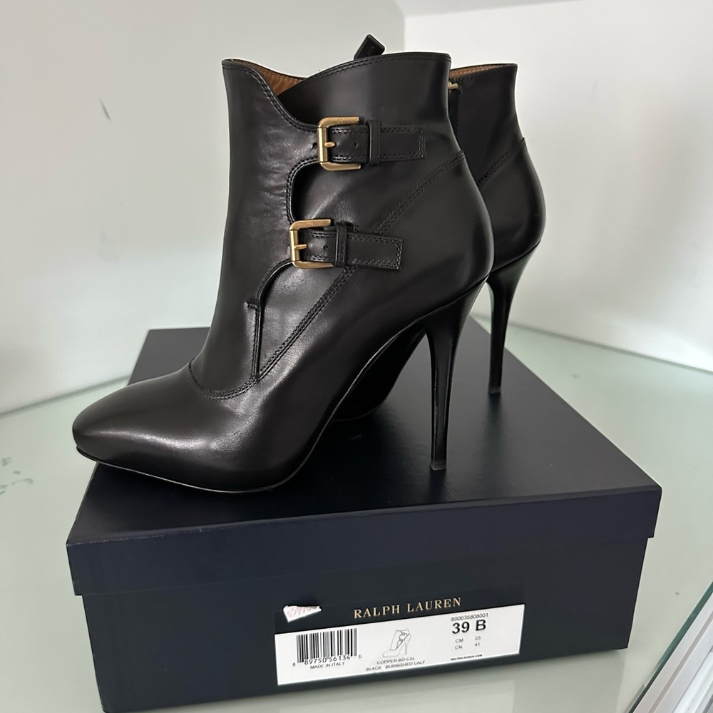 Ralph Lauren Purple Label Leather Moto Boots Sz 39